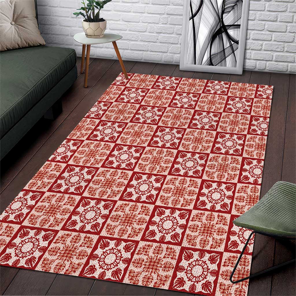 Ulaula Palaka Quilt Hawaii Area Rug Hawaiian Tropical Monstera Sea Turtle LT14 Red - Polynesian Pride