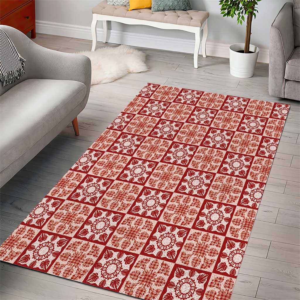 Ulaula Palaka Quilt Hawaii Area Rug Hawaiian Tropical Monstera Sea Turtle LT14 - Polynesian Pride