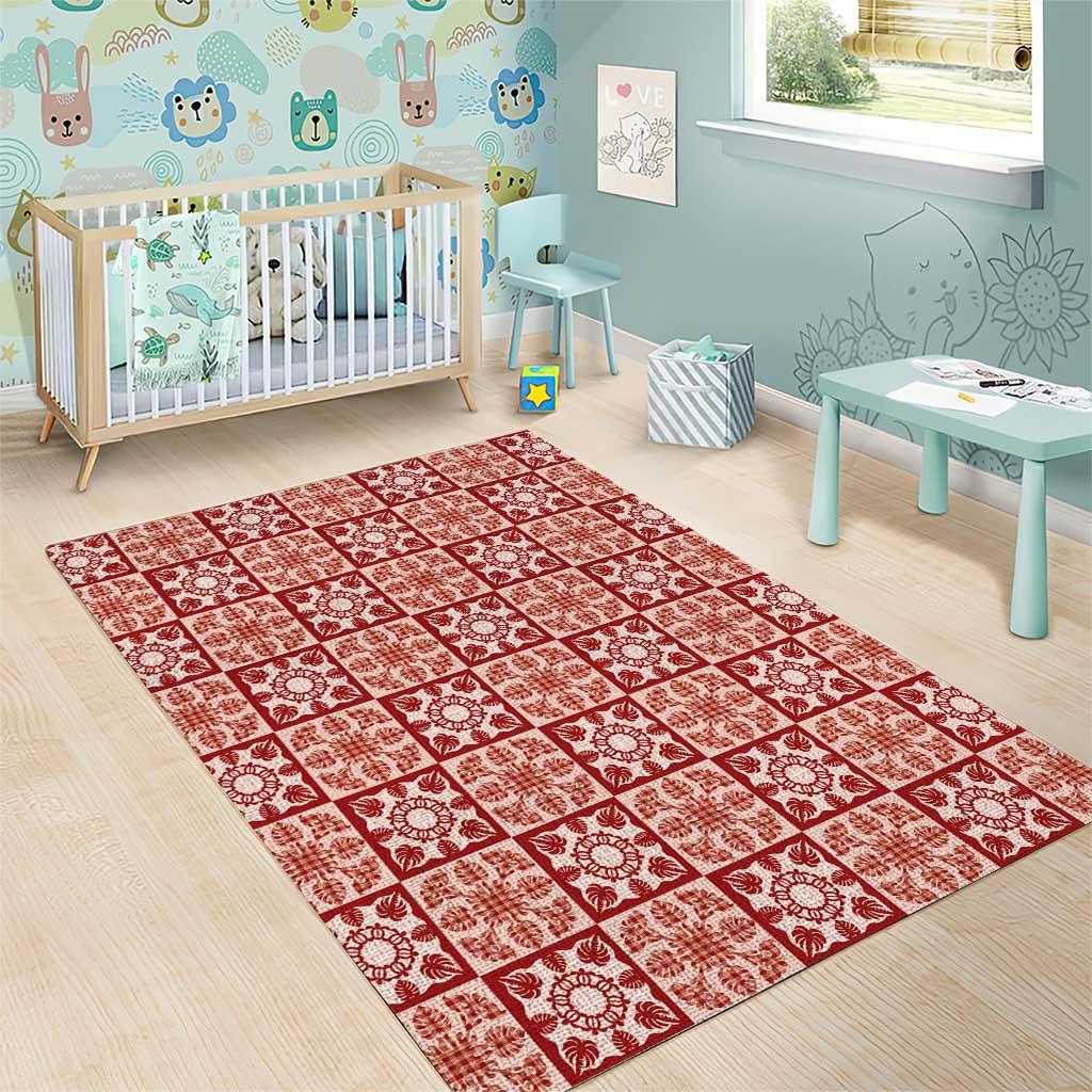 Ulaula Palaka Quilt Hawaii Area Rug Hawaiian Tropical Monstera Sea Turtle LT14 - Polynesian Pride