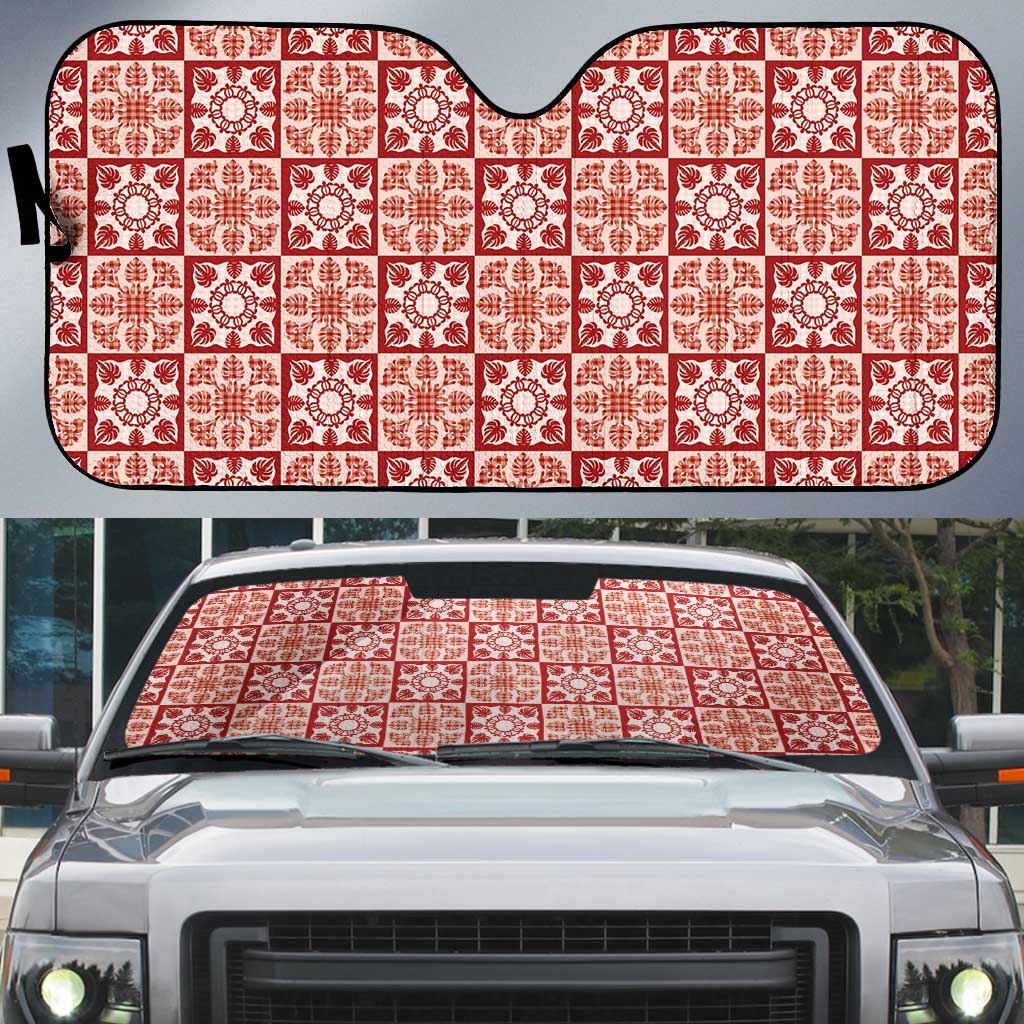 Ulaula Palaka Quilt Hawaii Auto Sun Shade Hawaiian Tropical Monstera Sea Turtle