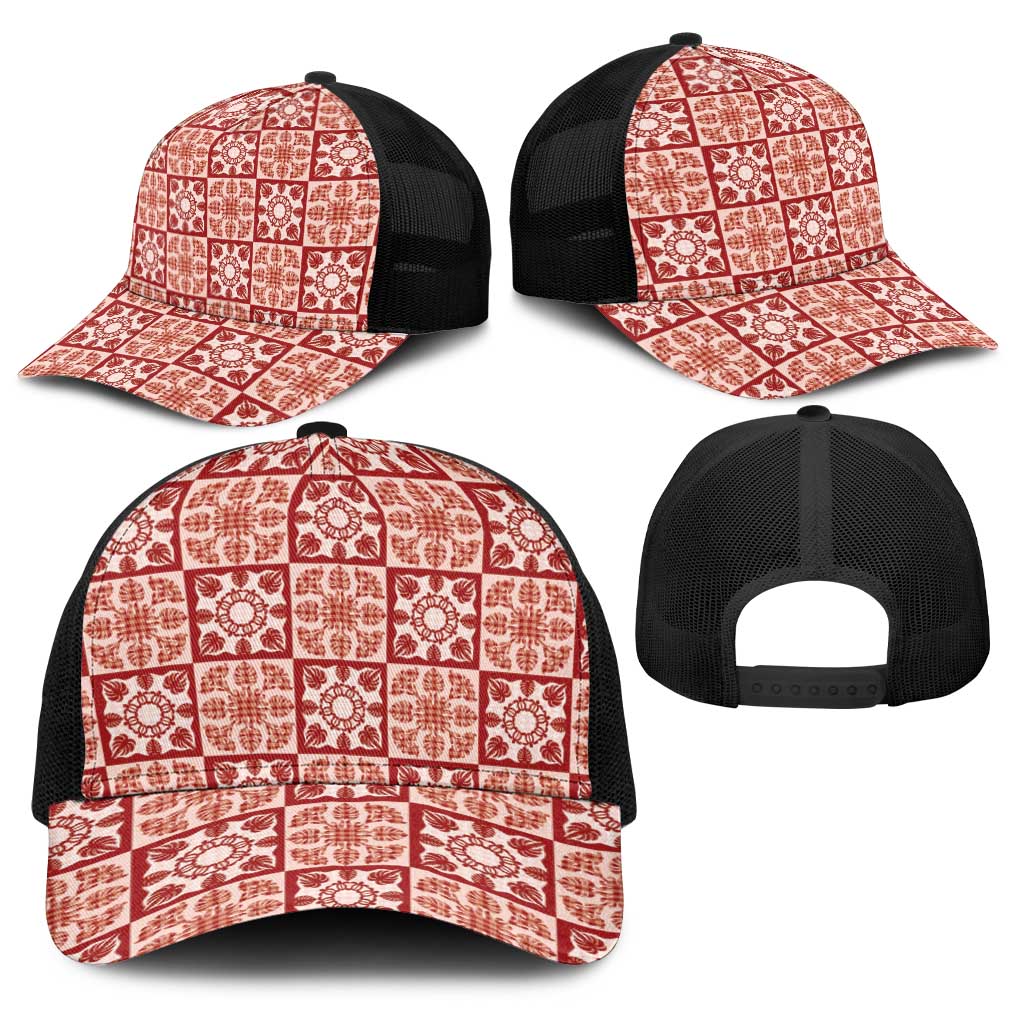 Ulaula Palaka Quilt Hawaii Baseball Net Cap Hawaiian Tropical Monstera Sea Turtle LT14 - Polynesian Pride