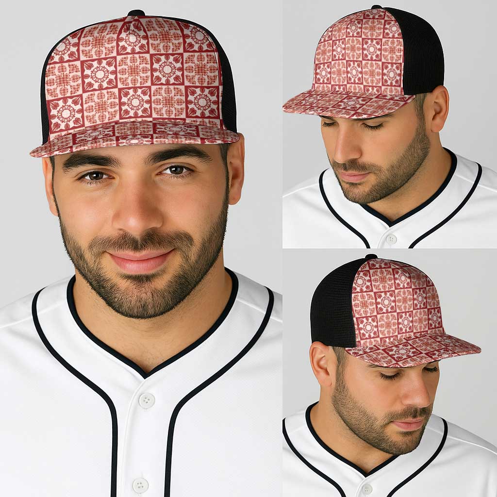 Ulaula Palaka Quilt Hawaii Baseball Net Cap Hawaiian Tropical Monstera Sea Turtle LT14 - Polynesian Pride