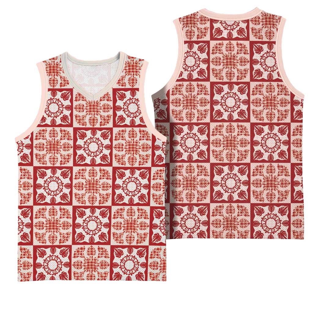 Ulaula Palaka Quilt Hawaii Basketball Jersey Hawaiian Tropical Monstera Sea Turtle LT14 - Polynesian Pride