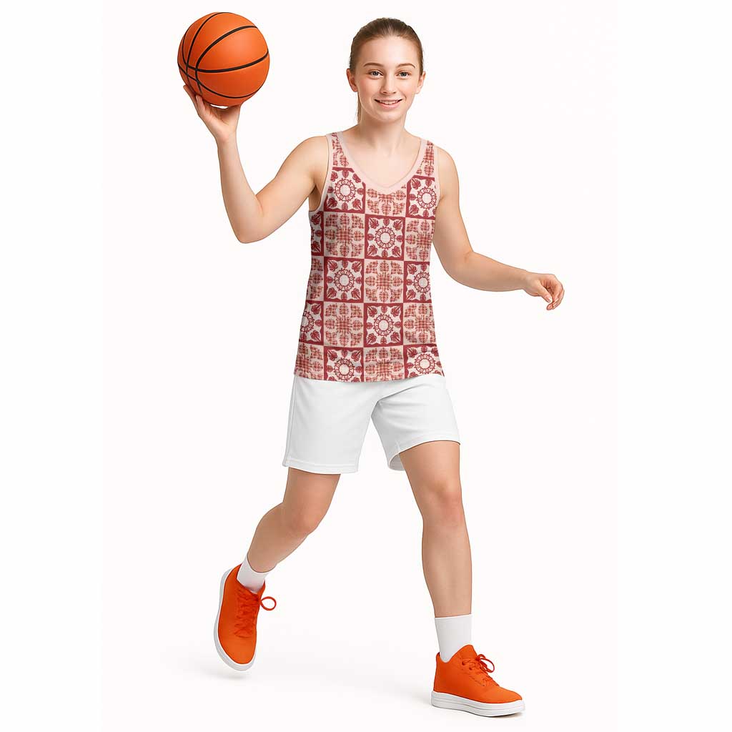 Ulaula Palaka Quilt Hawaii Basketball Jersey Hawaiian Tropical Monstera Sea Turtle LT14 - Polynesian Pride