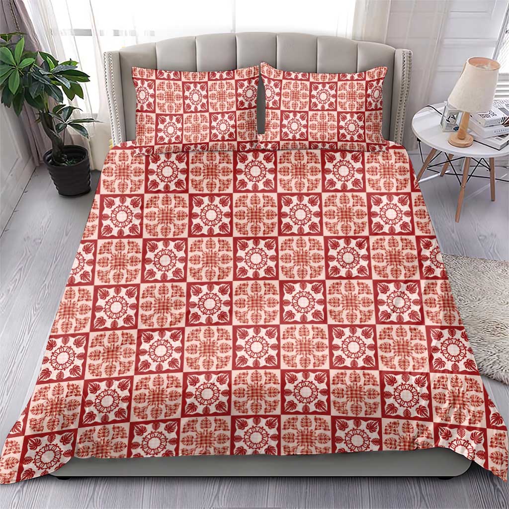 Ulaula Palaka Quilt Hawaii Bedding Set Hawaiian Tropical Monstera Sea Turtle LT14 - Polynesian Pride