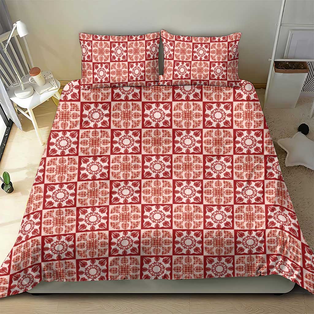Ulaula Palaka Quilt Hawaii Bedding Set Hawaiian Tropical Monstera Sea Turtle LT14 - Polynesian Pride
