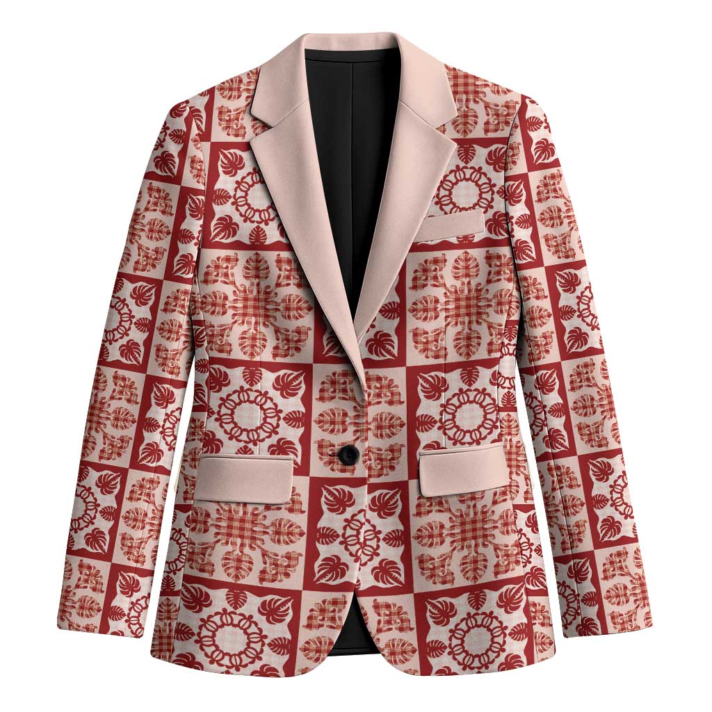 Ulaula Palaka Quilt Hawaii Blazer Hawaiian Tropical Monstera Sea Turtle LT14 Unisex Red - Polynesian Pride