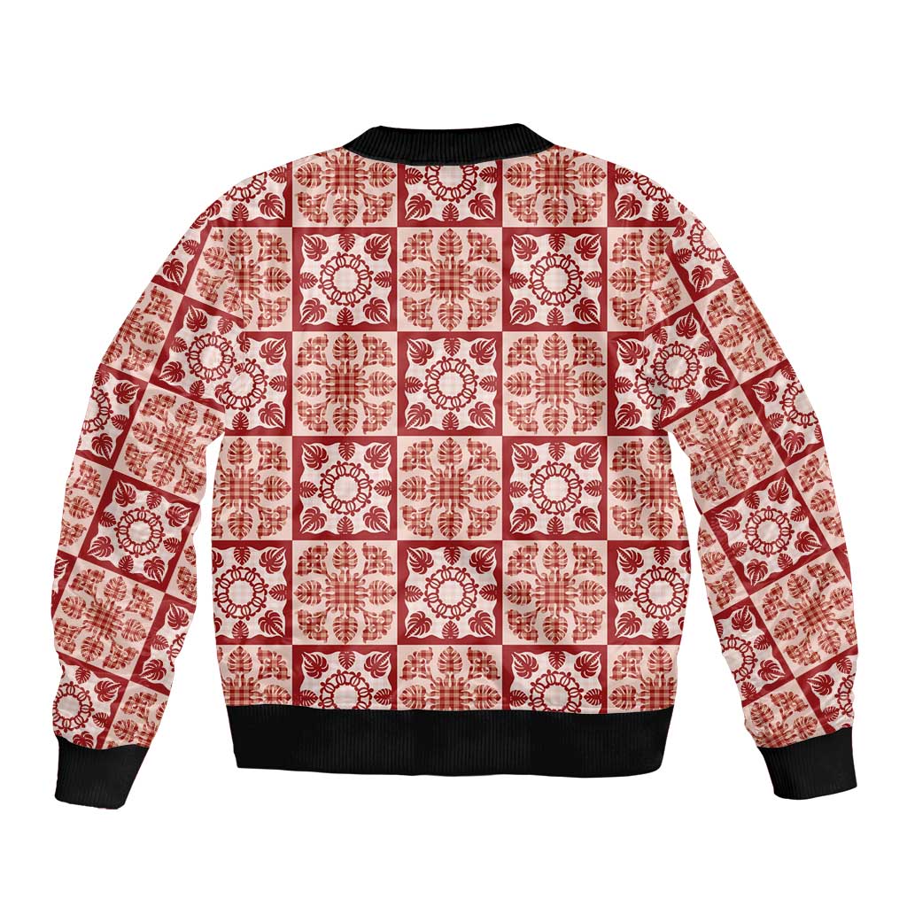 Ulaula Palaka Quilt Hawaii Bomber Jacket Hawaiian Tropical Monstera Sea Turtle LT14 - Polynesian Pride