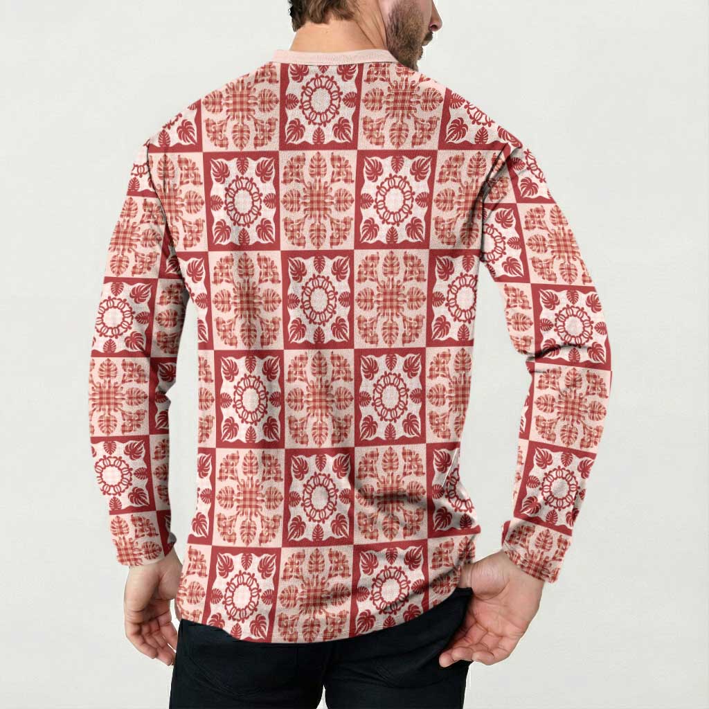 Ulaula Palaka Quilt Hawaii Button Sweatshirt Hawaiian Tropical Monstera Sea Turtle LT14 - Polynesian Pride