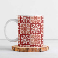 Ulaula Palaka Quilt Hawaii Ceramic Mug Hawaiian Tropical Monstera Sea Turtle LT14 Red - Polynesian Pride