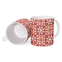 Ulaula Palaka Quilt Hawaii Ceramic Mug Hawaiian Tropical Monstera Sea Turtle LT14 - Polynesian Pride