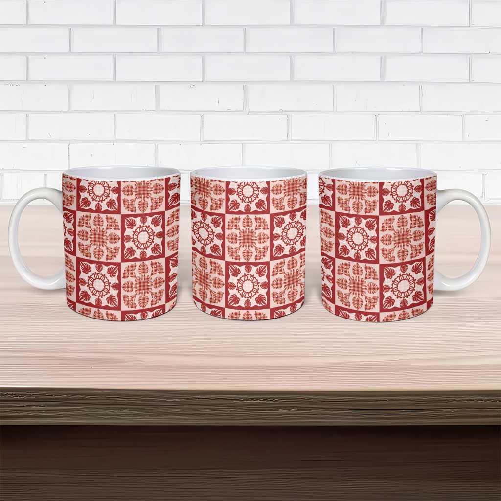 Ulaula Palaka Quilt Hawaii Ceramic Mug Hawaiian Tropical Monstera Sea Turtle LT14 - Polynesian Pride
