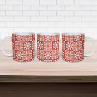 Ulaula Palaka Quilt Hawaii Ceramic Mug Hawaiian Tropical Monstera Sea Turtle LT14 - Polynesian Pride