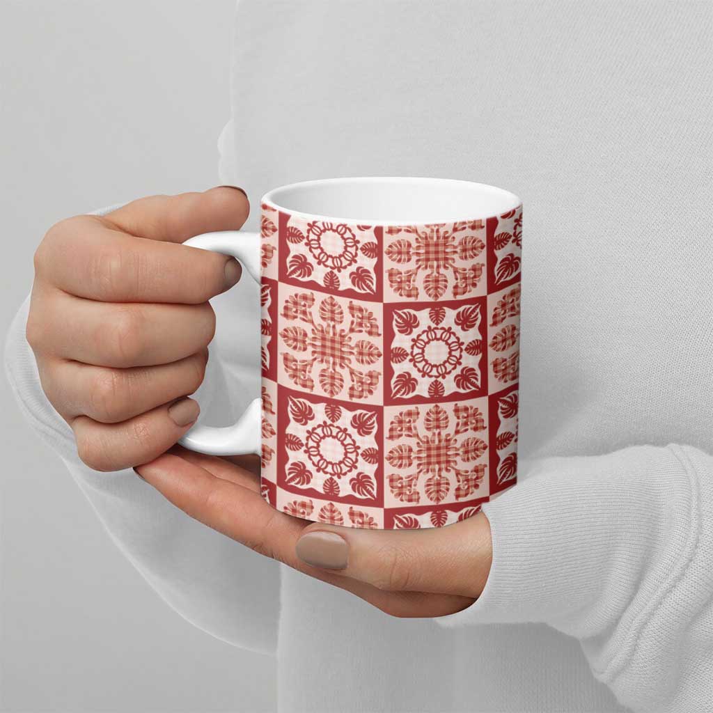 Ulaula Palaka Quilt Hawaii Ceramic Mug Hawaiian Tropical Monstera Sea Turtle LT14 - Polynesian Pride