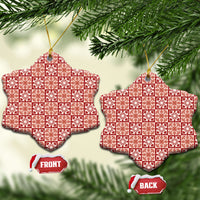 Ulaula Palaka Quilt Hawaii Ceramic Ornament Hawaiian Tropical Monstera Sea Turtle LT14 Snow Flake Red - Polynesian Pride