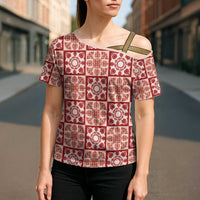 Ulaula Palaka Quilt Hawaii Cross Shoulder Shirt Hawaiian Tropical Monstera Sea Turtle LT14 - Polynesian Pride