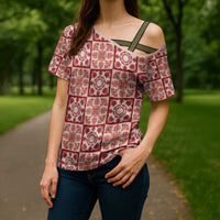 Ulaula Palaka Quilt Hawaii Cross Shoulder Shirt Hawaiian Tropical Monstera Sea Turtle LT14 - Polynesian Pride