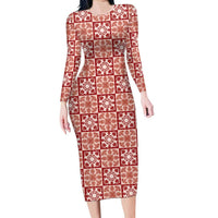 Ulaula Palaka Quilt Hawaii Family Matching Long Sleeve Bodycon Dress and Hawaiian Shirt Hawaiian Tropical Monstera Sea Turtle