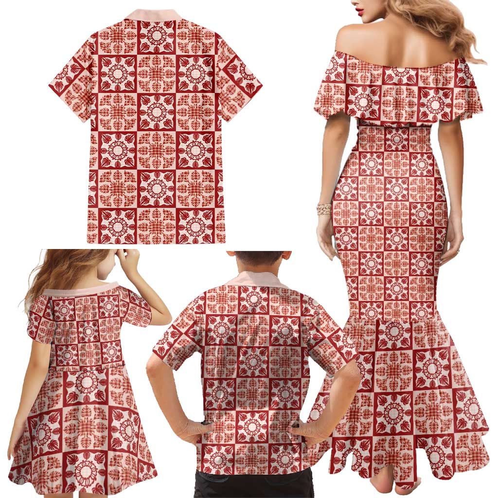 Ulaula Palaka Quilt Hawaii Family Matching Mermaid Dress and Hawaiian Shirt Hawaiian Tropical Monstera Sea Turtle