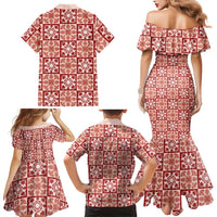 Ulaula Palaka Quilt Hawaii Family Matching Mermaid Dress and Hawaiian Shirt Hawaiian Tropical Monstera Sea Turtle