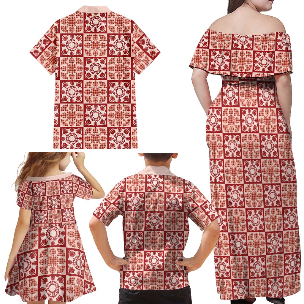 Ulaula Palaka Quilt Hawaii Family Matching Off Shoulder Maxi Dress and Hawaiian Shirt Hawaiian Tropical Monstera Sea Turtle