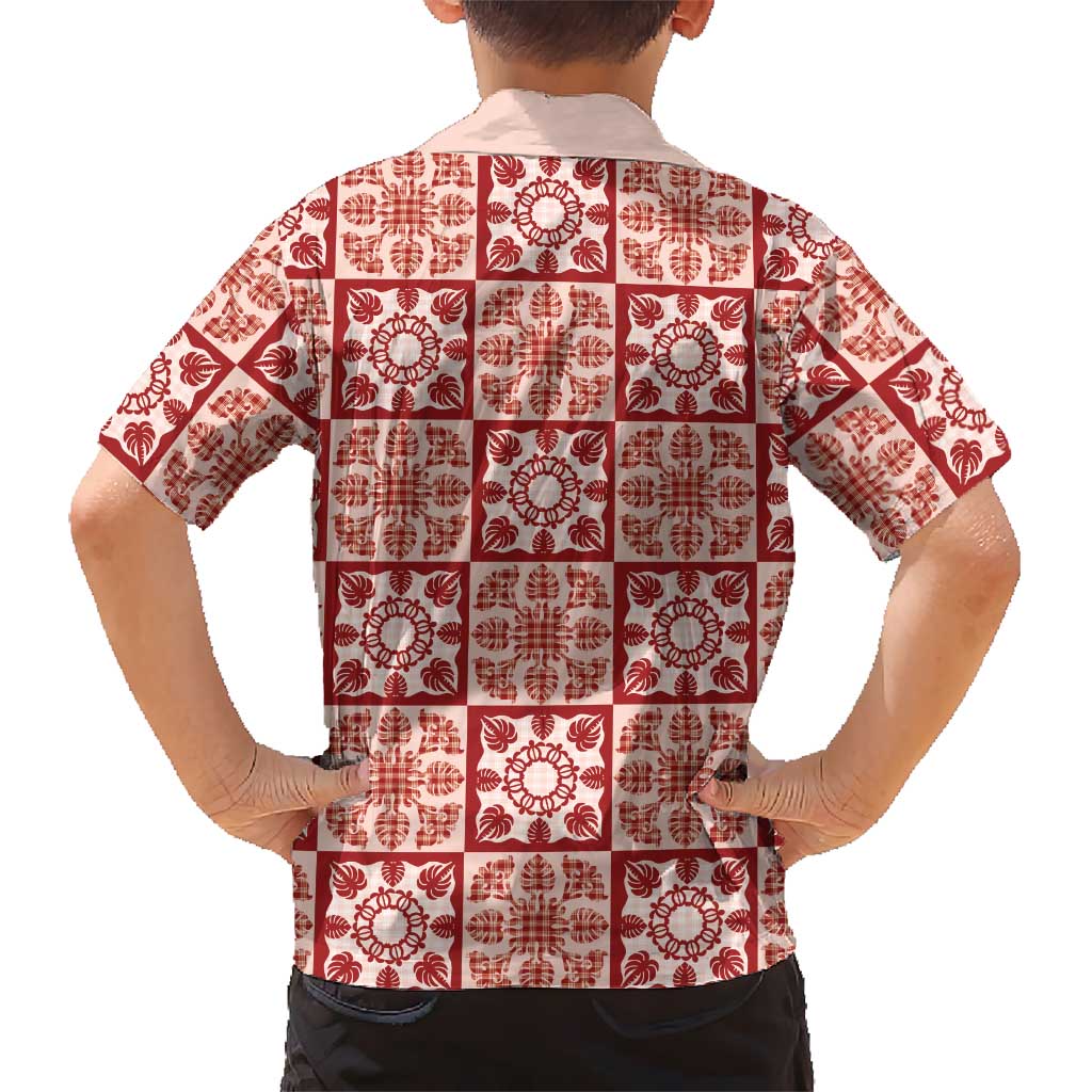 Ulaula Palaka Quilt Hawaii Family Matching Off Shoulder Short Dress and Hawaiian Shirt Hawaiian Tropical Monstera Sea Turtle