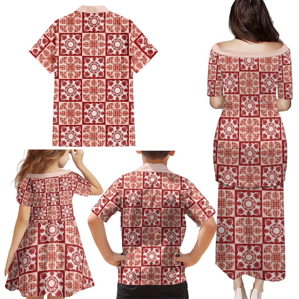 Ulaula Palaka Quilt Hawaii Family Matching Puletasi and Hawaiian Shirt Hawaiian Tropical Monstera Sea Turtle