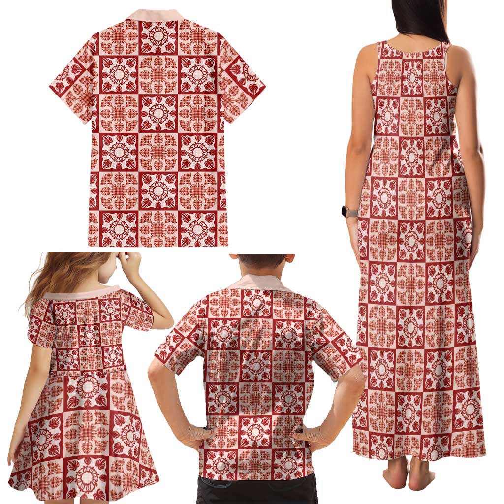 Ulaula Palaka Quilt Hawaii Family Matching Tank Maxi Dress and Hawaiian Shirt Hawaiian Tropical Monstera Sea Turtle