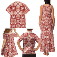 Ulaula Palaka Quilt Hawaii Family Matching Tank Maxi Dress and Hawaiian Shirt Hawaiian Tropical Monstera Sea Turtle