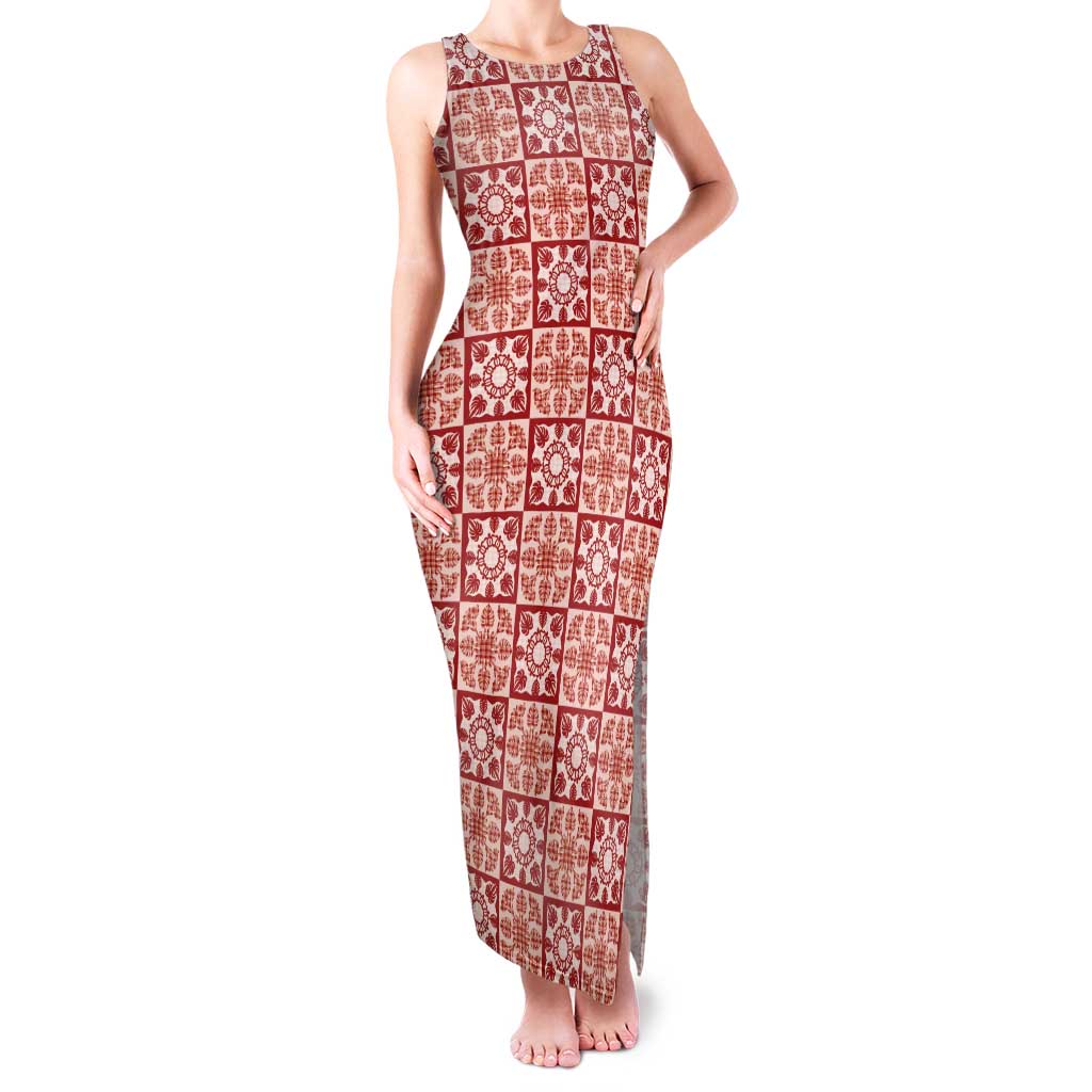Ulaula Palaka Quilt Hawaii Family Matching Tank Maxi Dress and Hawaiian Shirt Hawaiian Tropical Monstera Sea Turtle