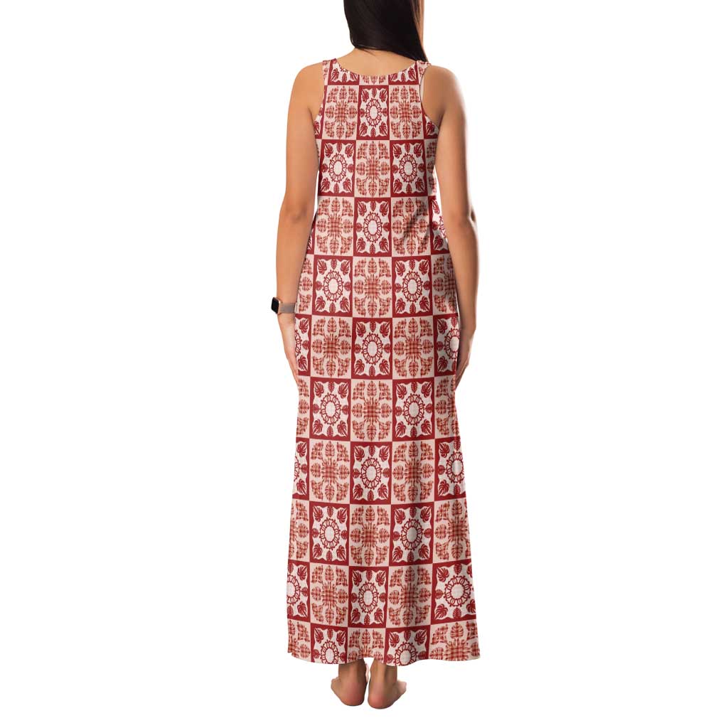 Ulaula Palaka Quilt Hawaii Family Matching Tank Maxi Dress and Hawaiian Shirt Hawaiian Tropical Monstera Sea Turtle