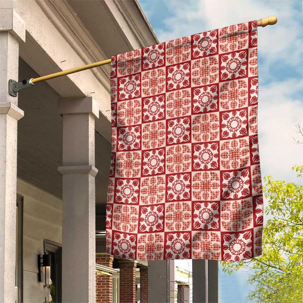 Ulaula Palaka Quilt Hawaii Garden Flag Hawaiian Tropical Monstera Sea Turtle LT14 House Flag Red - Polynesian Pride