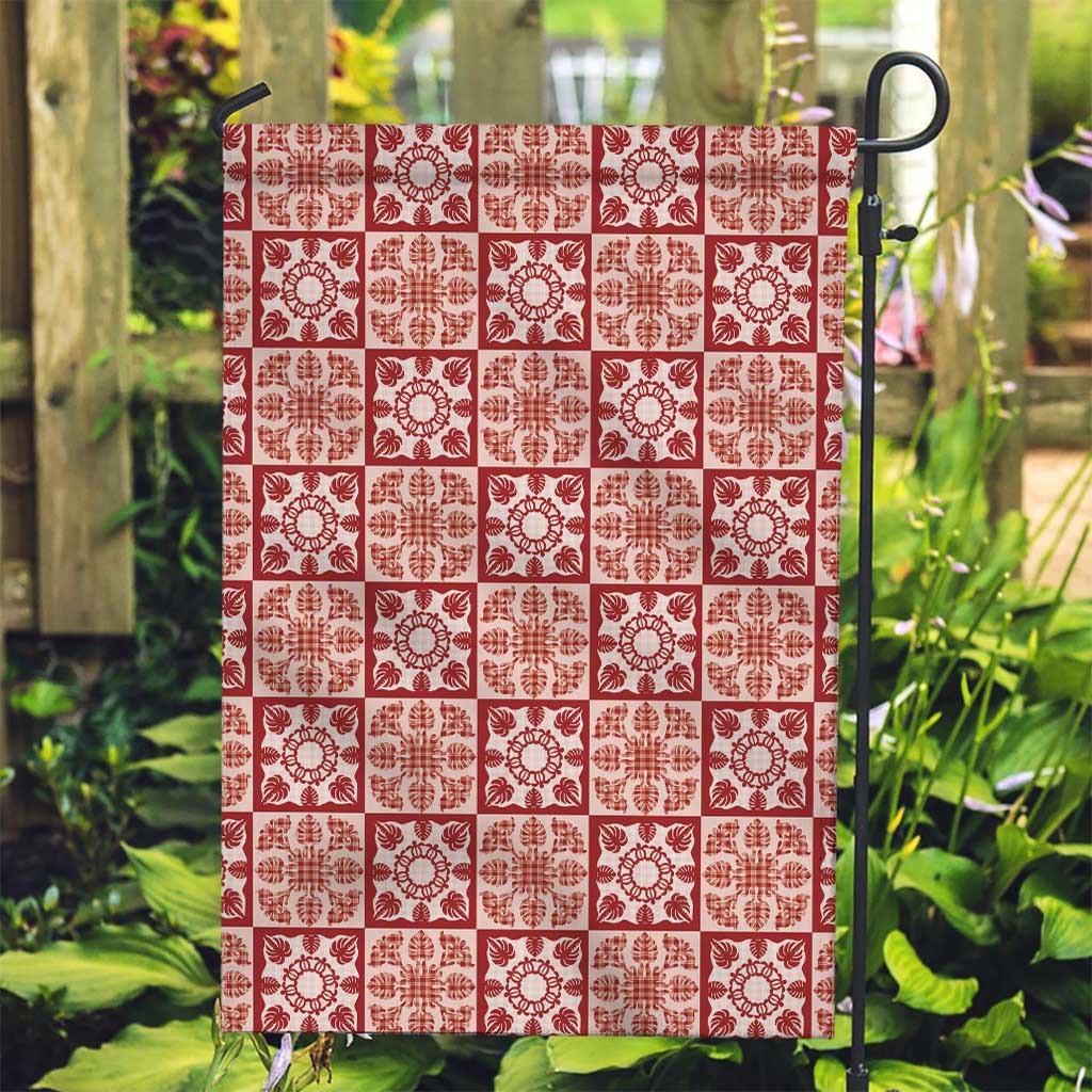 Ulaula Palaka Quilt Hawaii Garden Flag Hawaiian Tropical Monstera Sea Turtle LT14 Garden Flag Red - Polynesian Pride