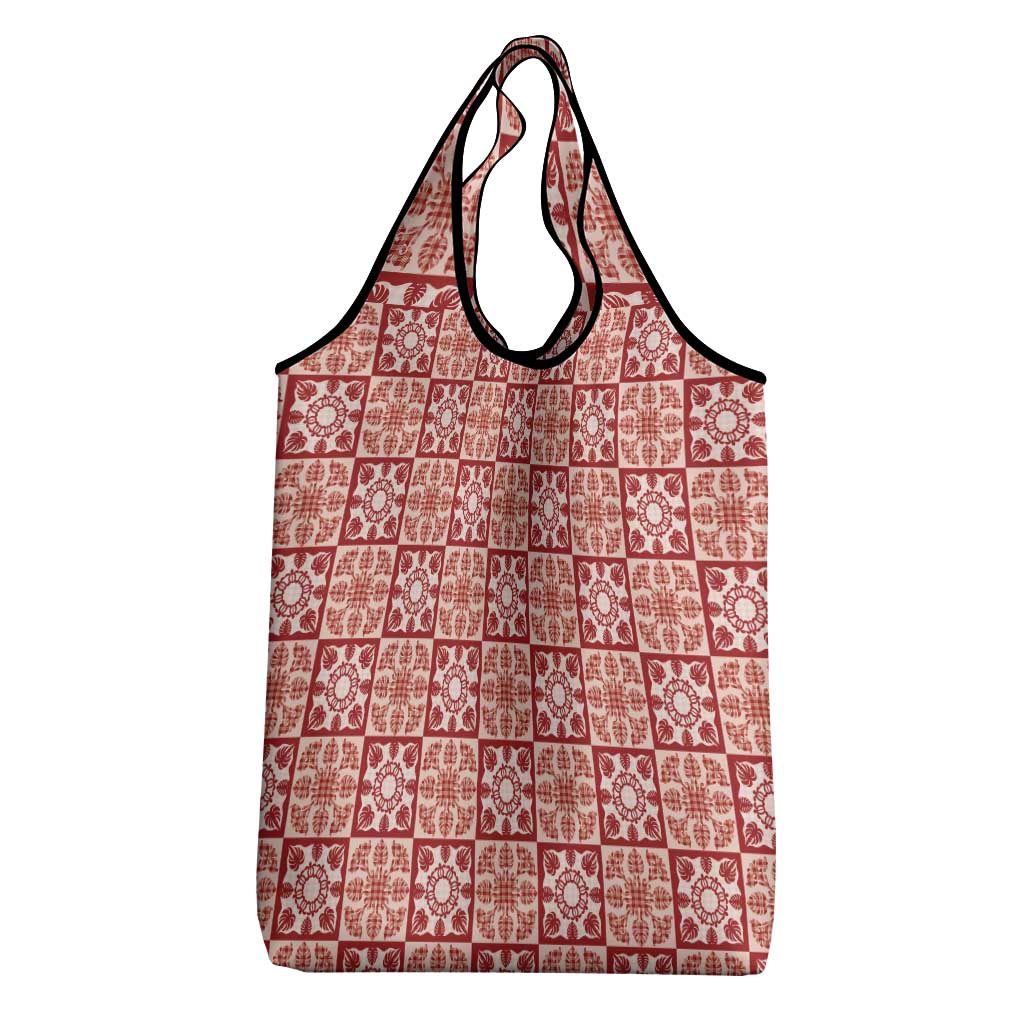Ulaula Palaka Quilt Hawaii Grocery Bag Hawaiian Tropical Monstera Sea Turtle