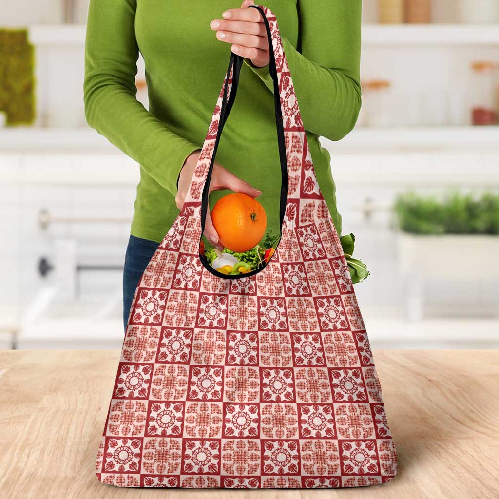 Ulaula Palaka Quilt Hawaii Grocery Bag Hawaiian Tropical Monstera Sea Turtle