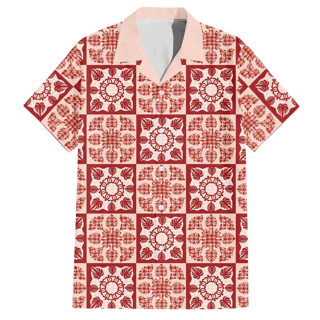 Ulaula Palaka Quilt Hawaii Hawaiian Shirt Hawaiian Tropical Monstera Sea Turtle LT14 Red - Polynesian Pride