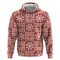 Ulaula Palaka Quilt Hawaii Hoodie Hawaiian Tropical Monstera Sea Turtle LT14 Pullover Hoodie Red - Polynesian Pride