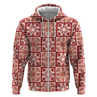 Ulaula Palaka Quilt Hawaii Hoodie Hawaiian Tropical Monstera Sea Turtle LT14 Zip Hoodie Red - Polynesian Pride