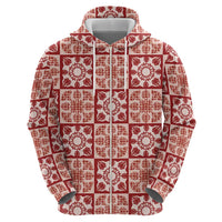 Ulaula Palaka Quilt Hawaii Hoodie Hawaiian Tropical Monstera Sea Turtle LT14 - Polynesian Pride