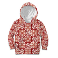 Ulaula Palaka Quilt Hawaii Kid Hoodie Hawaiian Tropical Monstera Sea Turtle LT14 Hoodie Red - Polynesian Pride