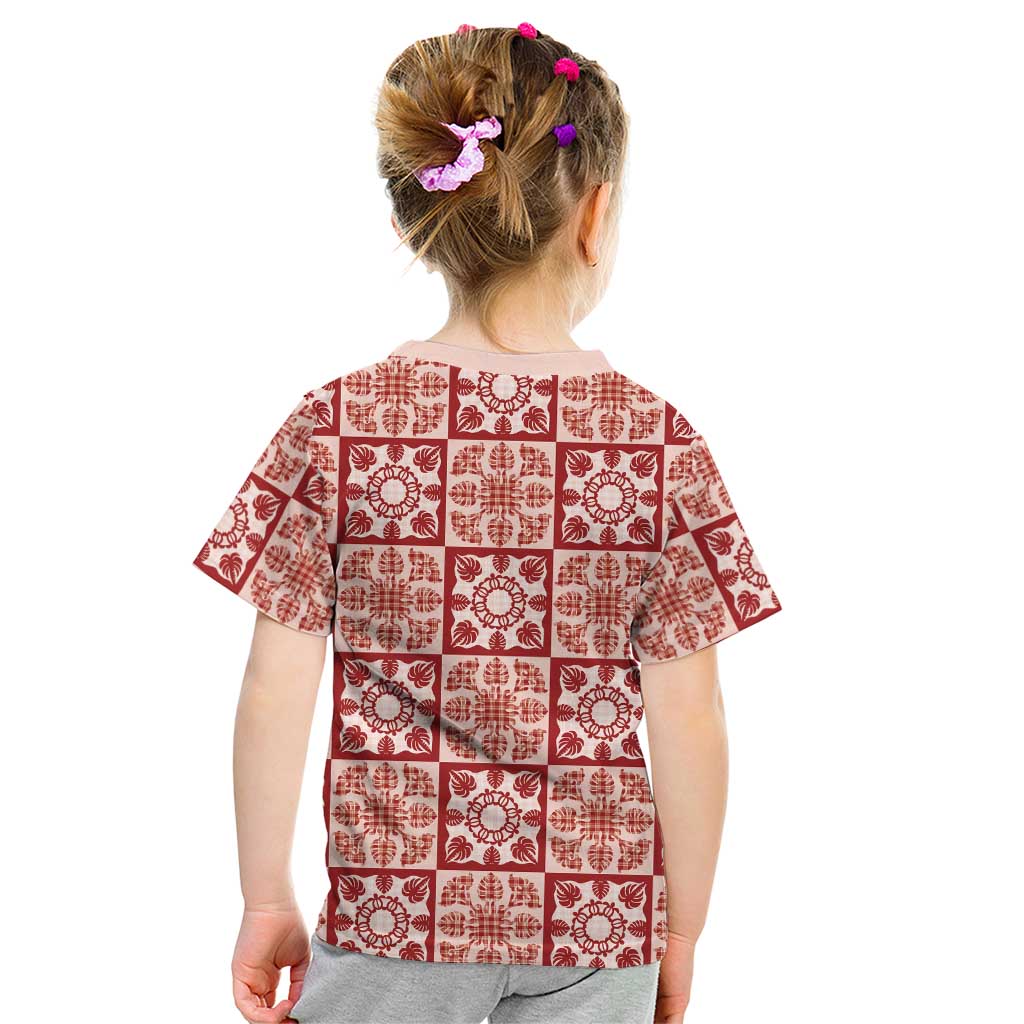 Ulaula Palaka Quilt Hawaii Kid T Shirt Hawaiian Tropical Monstera Sea Turtle LT14 - Polynesian Pride