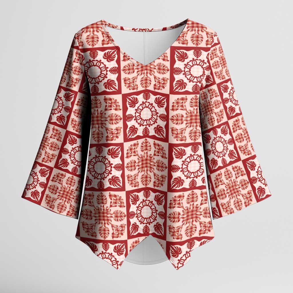 Ulaula Palaka Quilt Hawaii Kimono Sleeve Blouse Hawaiian Tropical Monstera Sea Turtle