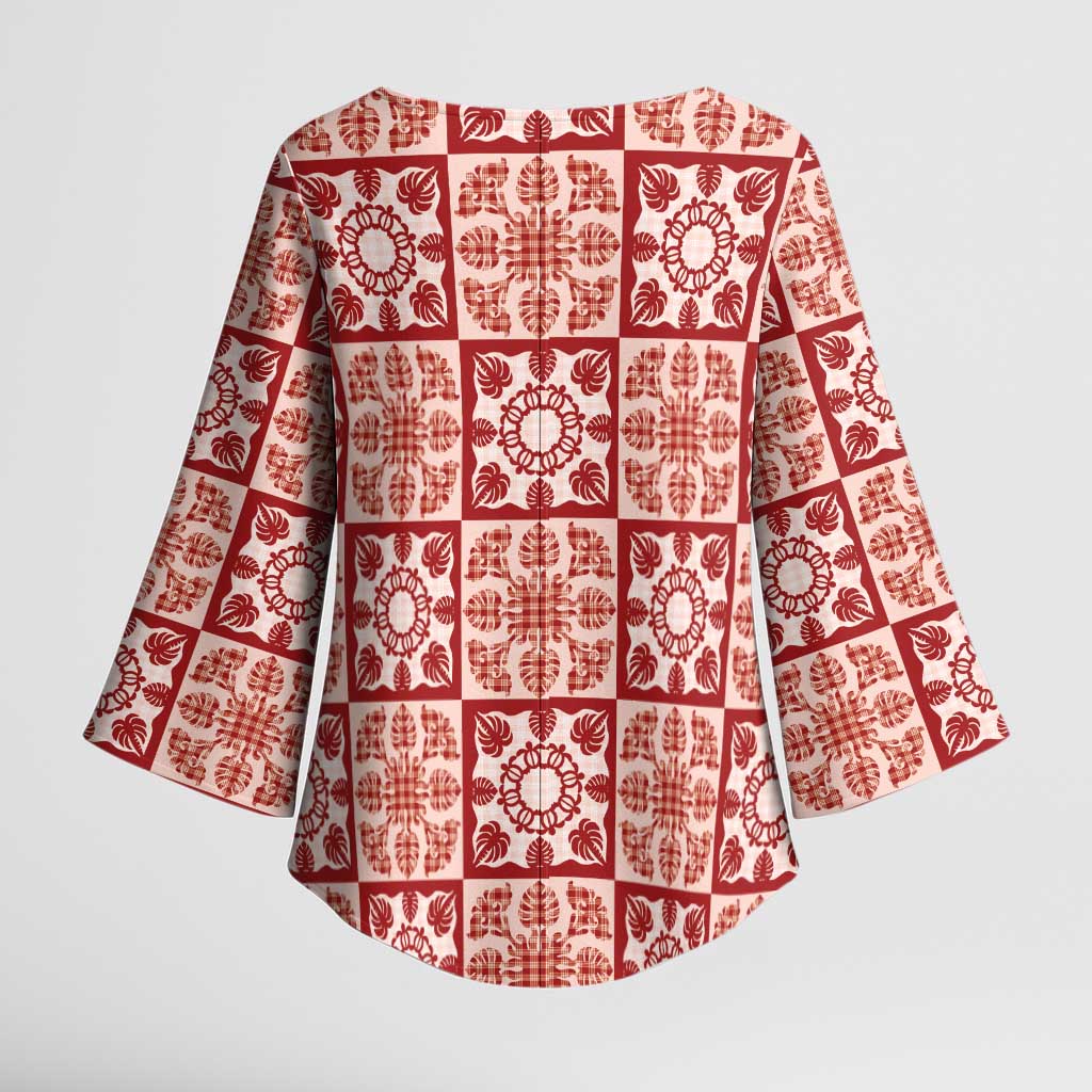 Ulaula Palaka Quilt Hawaii Kimono Sleeve Blouse Hawaiian Tropical Monstera Sea Turtle LT14 - Polynesian Pride
