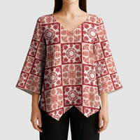 Ulaula Palaka Quilt Hawaii Kimono Sleeve Blouse Hawaiian Tropical Monstera Sea Turtle LT14 - Polynesian Pride