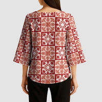 Ulaula Palaka Quilt Hawaii Kimono Sleeve Blouse Hawaiian Tropical Monstera Sea Turtle LT14 - Polynesian Pride