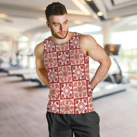 Ulaula Palaka Quilt Hawaii Men Tank Top Hawaiian Tropical Monstera Sea Turtle LT14 Red - Polynesian Pride