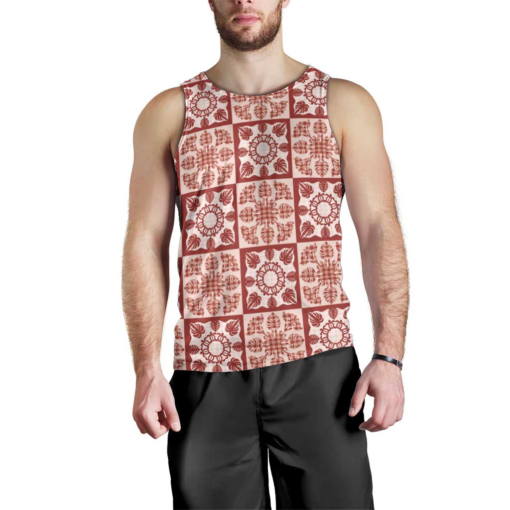 Ulaula Palaka Quilt Hawaii Men Tank Top Hawaiian Tropical Monstera Sea Turtle LT14 - Polynesian Pride