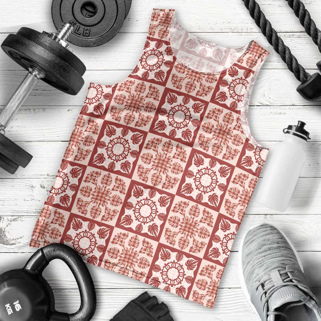 Ulaula Palaka Quilt Hawaii Men Tank Top Hawaiian Tropical Monstera Sea Turtle LT14 - Polynesian Pride