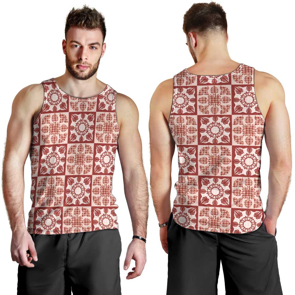 Ulaula Palaka Quilt Hawaii Men Tank Top Hawaiian Tropical Monstera Sea Turtle LT14 - Polynesian Pride