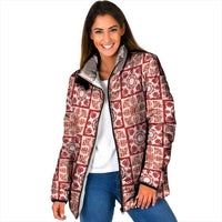 Ulaula Palaka Quilt Hawaii Padded Jacket Hawaiian Tropical Monstera Sea Turtle LT14 Women Red - Polynesian Pride